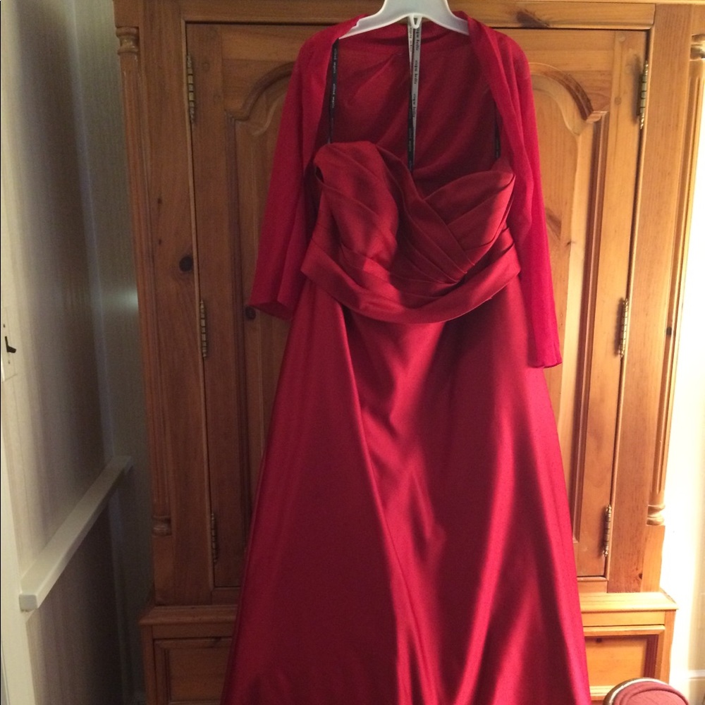 Red satin bridesmaid dress